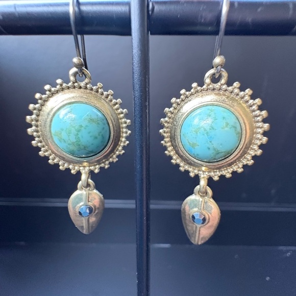 Turquoise and Gold Bohemian Earrings - Picture 6 of 16